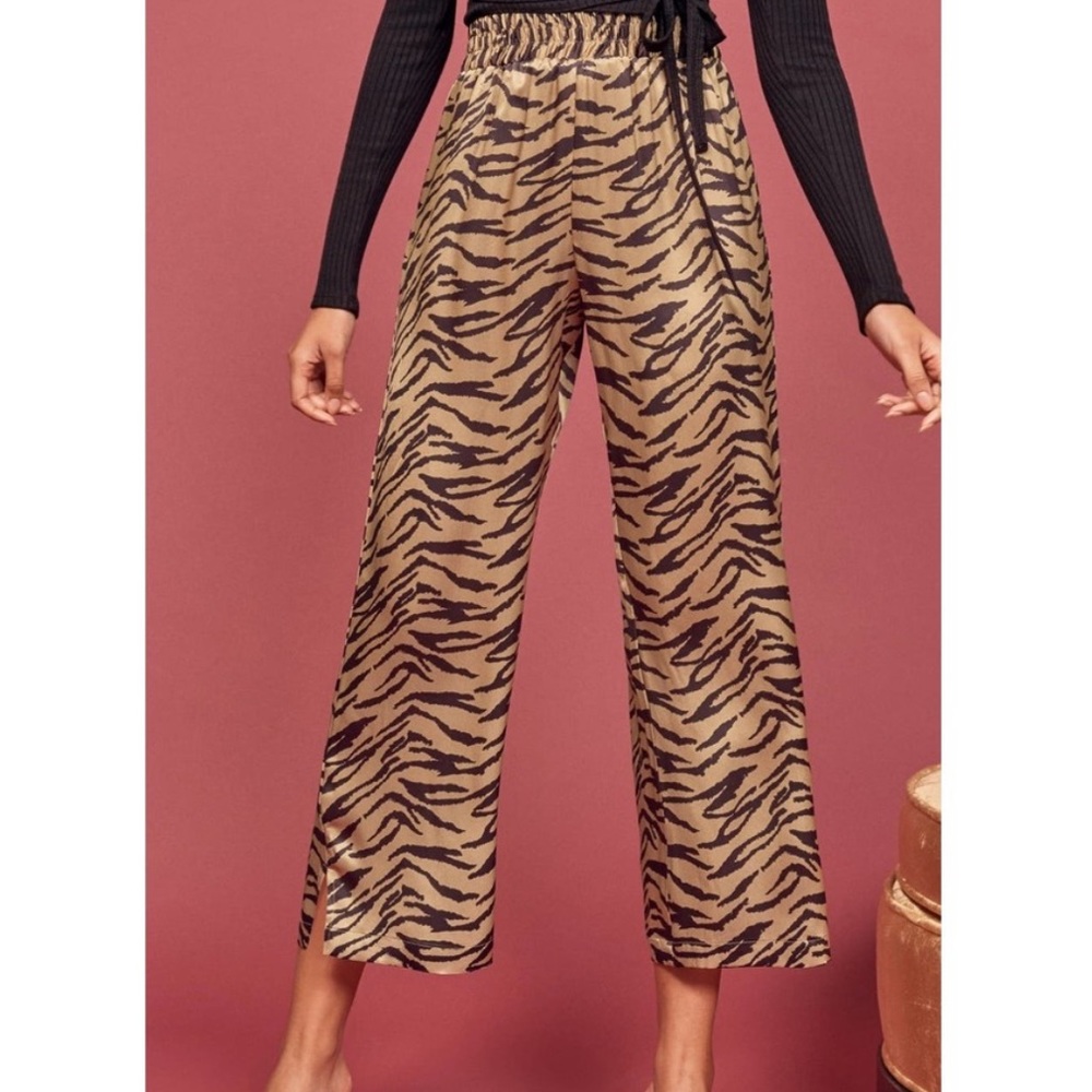 Reformation 100% Silk Pants In Tiger Print, Size Small